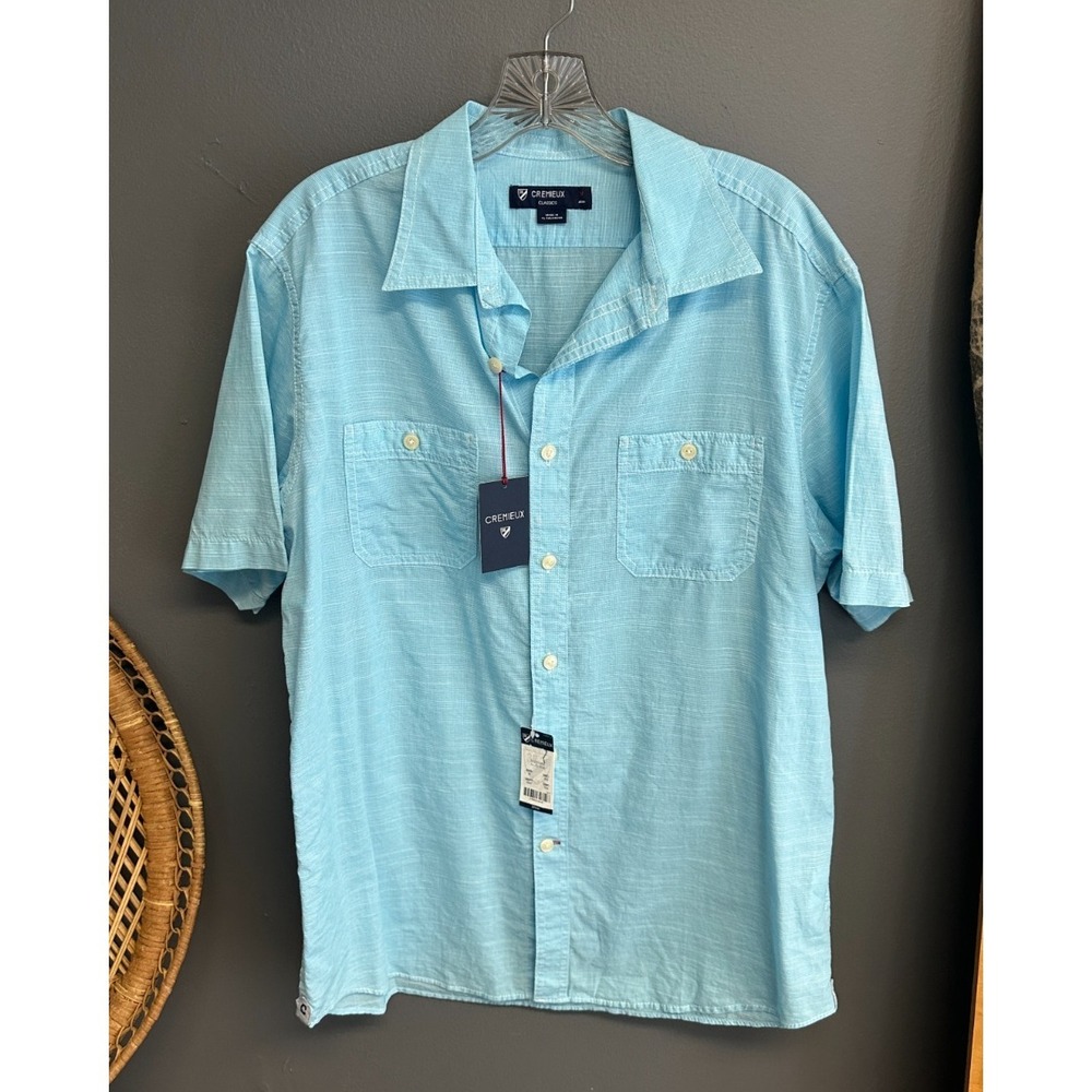 Cremieux Mens Shirt Button Down Size M Short Sleeve 100% Cotton‎ Blue Resort NWT